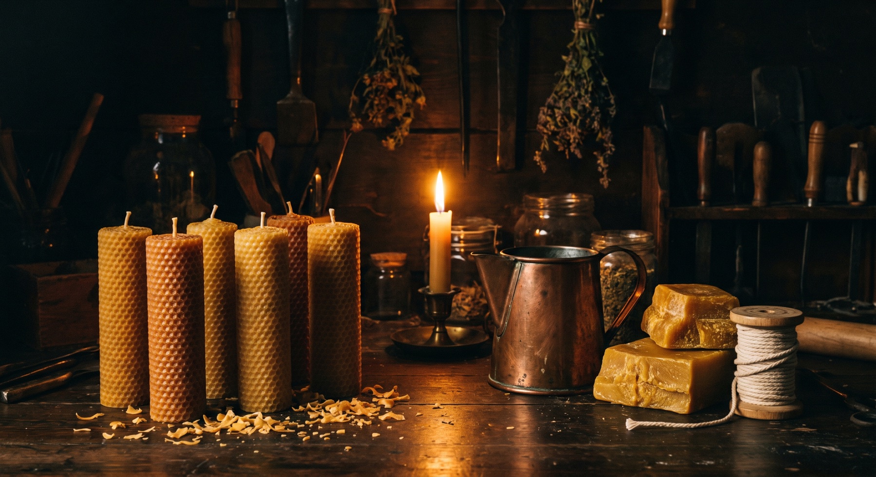 The candlemaker's workbench at night